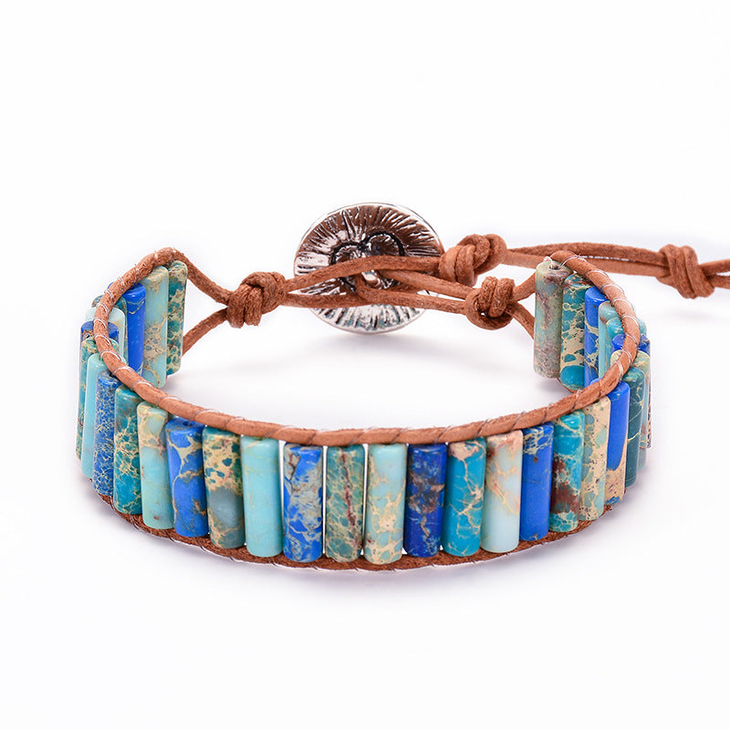 Wholesale Colorful Seven Vein Stone Leather Buckle Bracelet